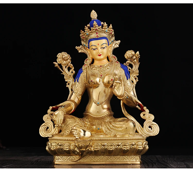 

GOOD # Wholesale Buddhist supplies # efficacious Protection #33CM-13 inch Buddhism gilding Bodhisattva Green Tara Buddha statue