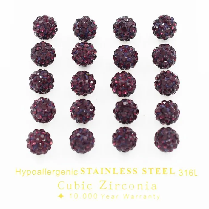 LUXUSTEEL 10 пар в наборе диско-шар в форме 6 мм бусины серьги-гвоздики белый/красный/синий/черный/розовый красный/серый/смешанный/пистолет черные серьги