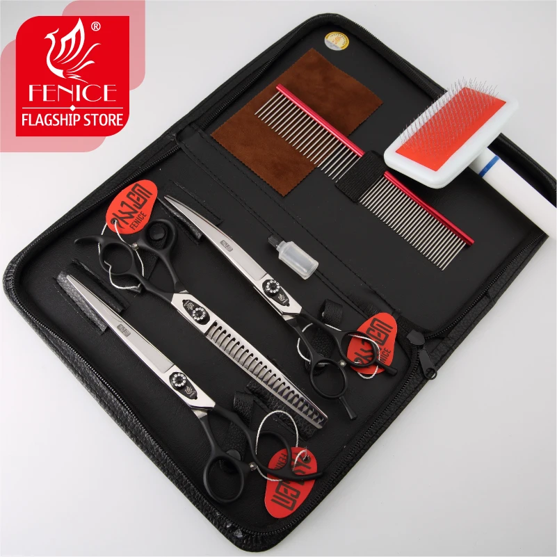 Набор ножниц Fenice для профессионального ухода за собаками, 7,0/7,5/8,0