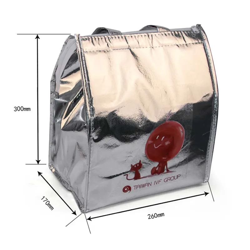 silver cute printing cooler bag cake pizza food fresh carrier cool handbag ice pack thermal picnic lunch insulated tote | Багаж и сумки