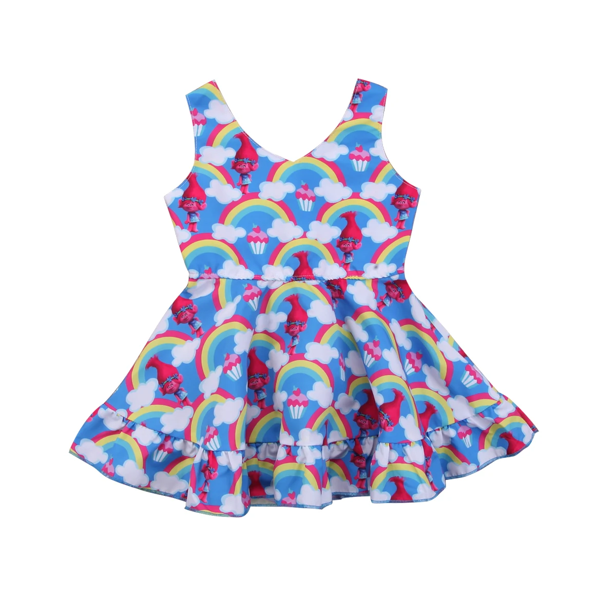 2018 New Hot Fashion Kids Girl Sundress Poppy Trolls Dress Vest Summer Sleeveless Casual Party CH | Детская одежда и обувь