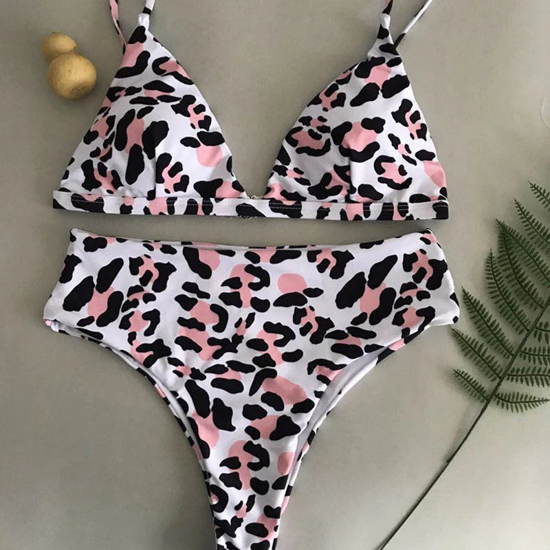 Женский купальник со змеиным и леопардовым принтом пляжный для загара комплект