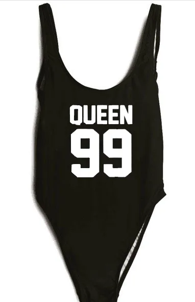 

QUEEN 99 Jumpsuits Rompers Swimwear Women's Sexy Bodysuit Bathing Suit Funny Letter Print bathing suit High Cut bodysuits