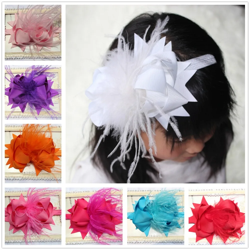 1 шт. 6 дюймов страусиная лента для волос девочек детей с бантом эластичная