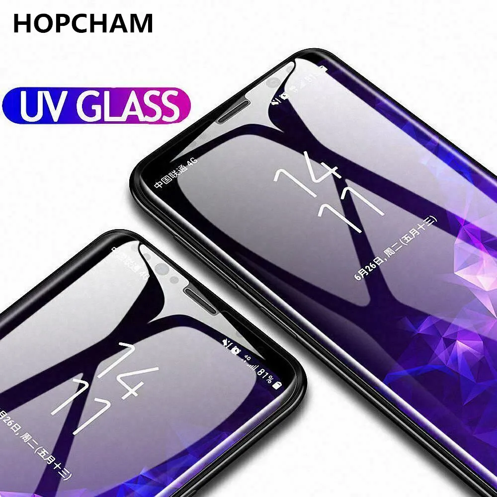5D УФ жидкости изогнутые Полный Клей закаленное Стекло для Samsung Galaxy S8 S9 плюс Примечание 8 9 накладка Экран Full Cover