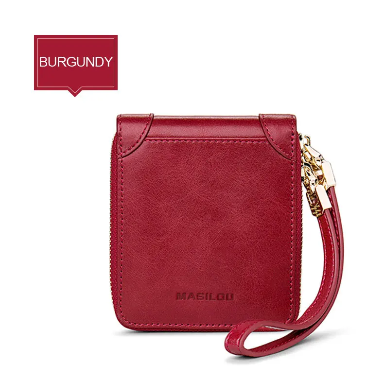 Women's Wallets Vintage Oil Wax Leather Short Wallet Genuine Leather Women Wallet Zipper Small Purse Female Mini Slim Coin Purse