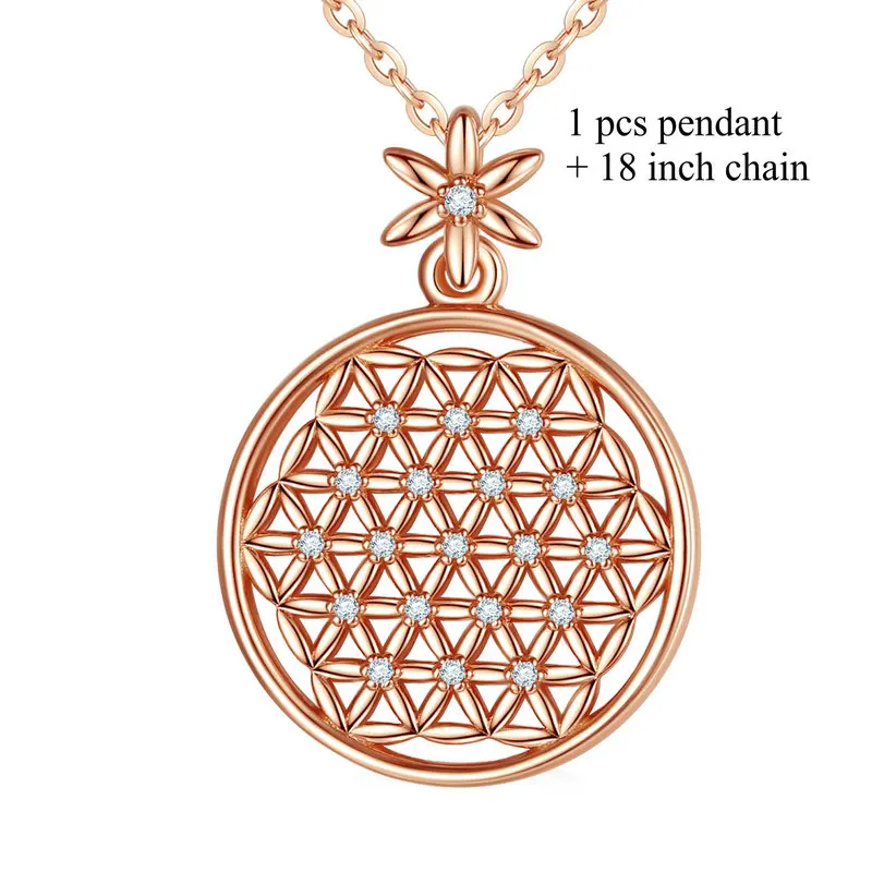 with 18 inch chain-r Юдора 925 серебро розовое золото/серебро цвет цветок жизни кулон ожерелье с Cz семя жизни ожерелье s ювелирные изделия D419 - Окраска металла: with 18 inch chain-r