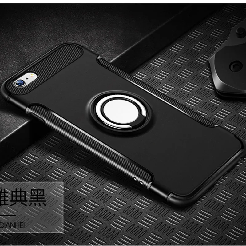 Модный чехол из ТПУ с металлическим магнитом для iPhone 7, чехол для iPhone 5, 5S, 6s, 8 Plus, X, SE, чехол с кольцом на палец, чехол - Цвет: Black