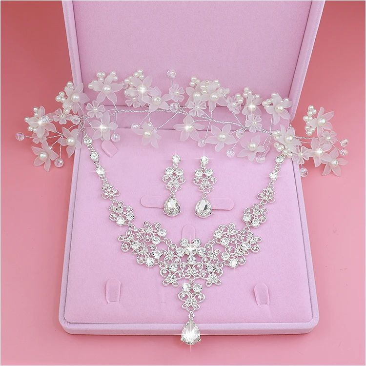 Дизайн от Moda Flor de Cristal Brincos de Noiva, 3 шт., Colares Coroas Tiaras Nupcial Do Casamento Conjuntos de Joias Acessorios