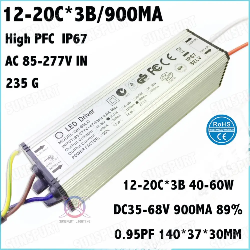 Водонепроницаемый светодиодный драйвер IP67 PF 40 300 Вт 12 20series 3 параллельный а А adc35 68