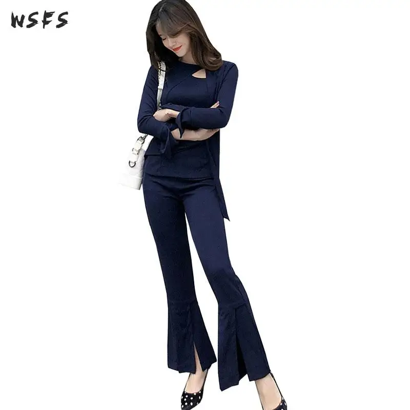 Комплект из 2 предметов весенние синие топы с круглым вырезом женские