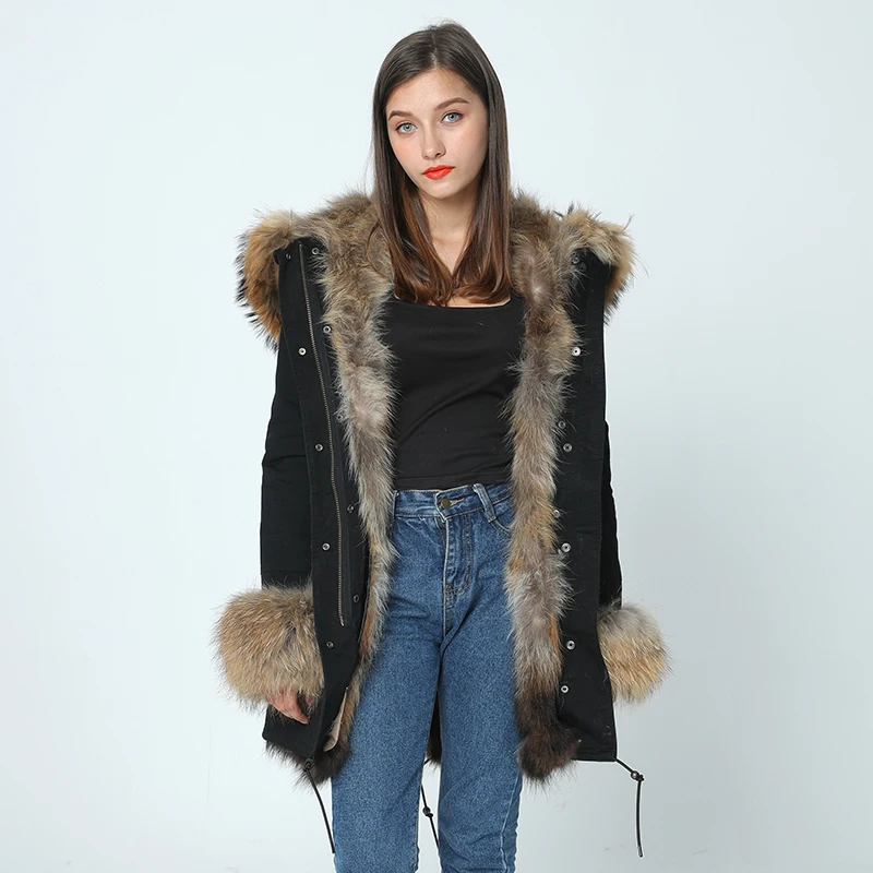 OFTBUY 2019new parkas зимняя куртка женская парка натуральный мех пальто натуральный большой енот меховой воротник Лисий меховой вкладыш