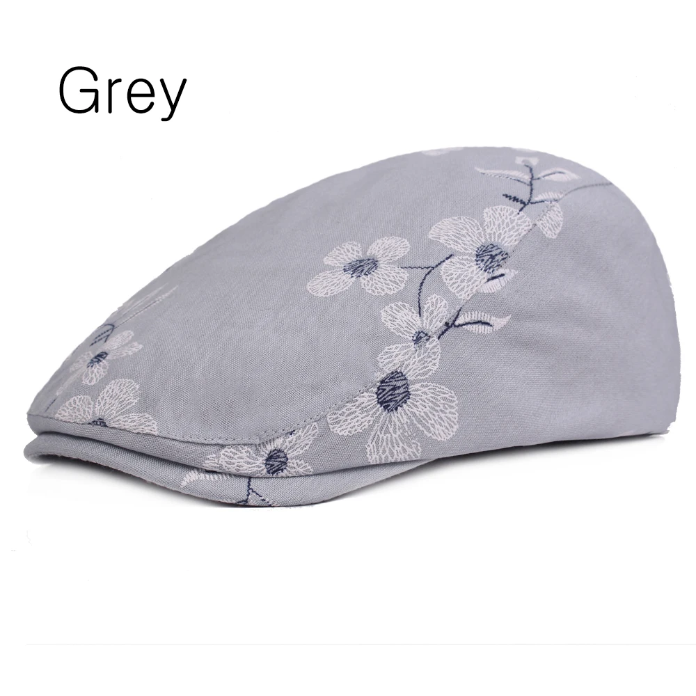 Grey Повседневные хлопковые шапки для мужчин и женщин, модные регулируемые летние береты, уличные солнечные береты, шапка с козырьком, взрослые цветочные плоские шапки - Цвет: Grey
