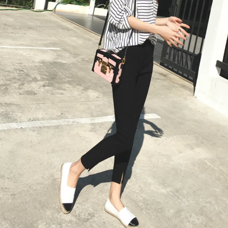 Женские эластичные леггинсы с высокой талией черные брюки разрезом спереди