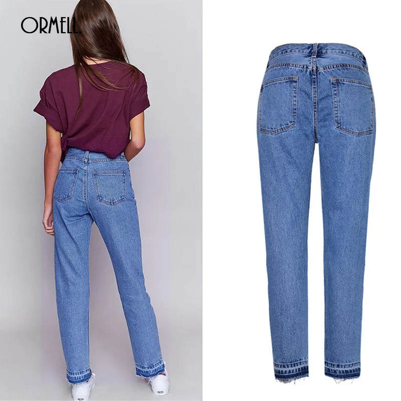 Женские джинсы с высокой талией ORMELL синие свободные длинные асимметричной