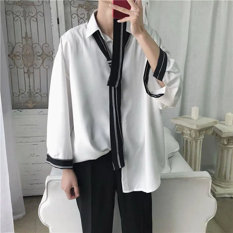 

Cool korean tops men's casual shirt streetwear punk autumn solid shirts men long sleeve hip hop shirt casual autumn shirt boys