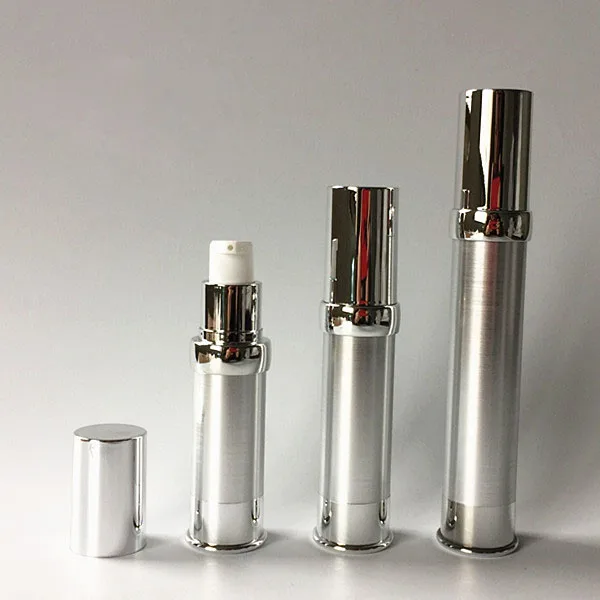 15/20/30ml Wire drawing silver airless bottle w white  lotion pump bottle Cosmetic Container Refillable Bottles