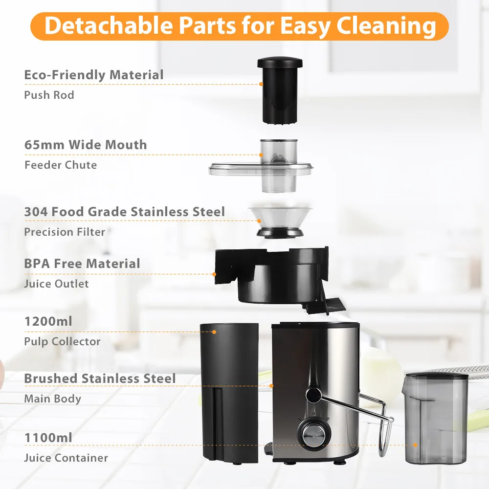 Портативная соковыжималка из нержавеющей стали 220 В экстрактор сока ABS моторный