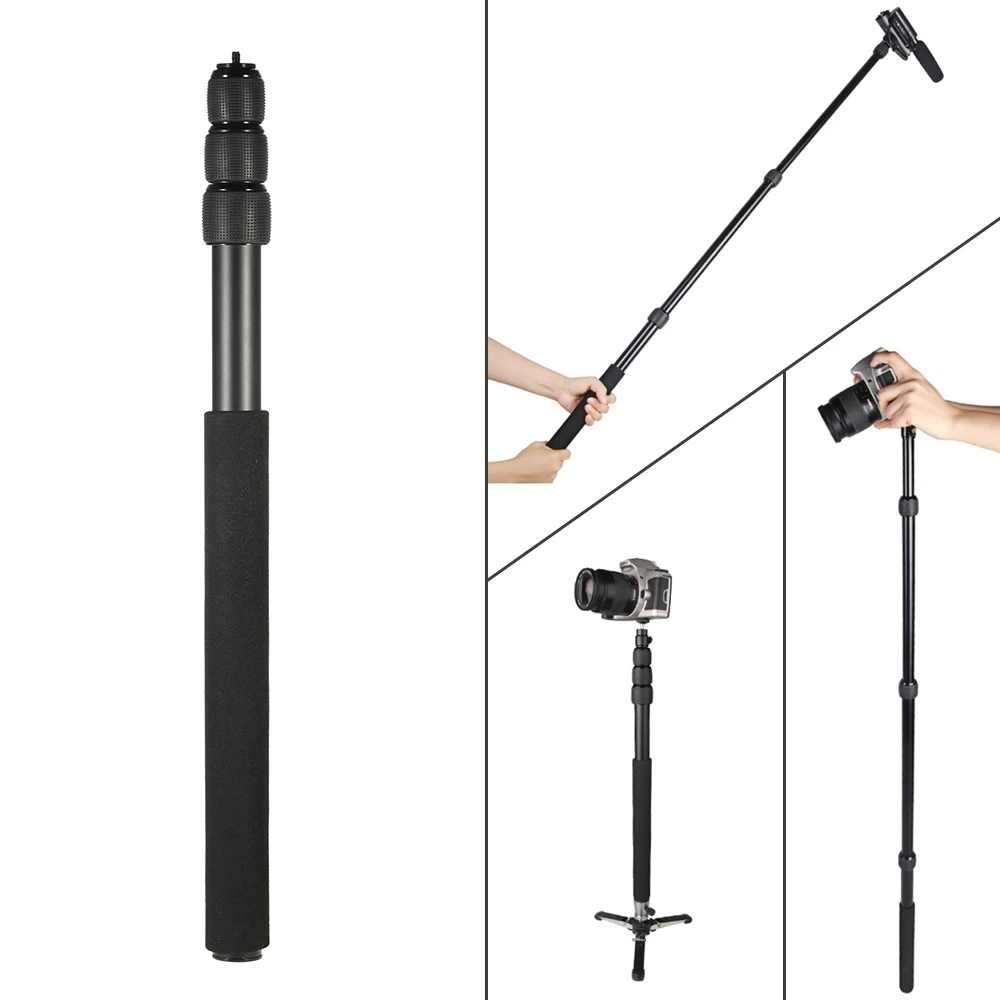 Protable Extendable Mini 2in1 Zoom Microphone Boom Pole Camera Monopod Compact Lightweight Padded Handle Twist Lock 3 Sections |