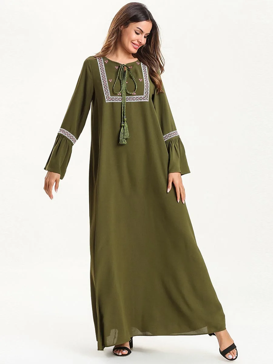 Женское платье макси свободного покроя с вышивкой|Мусульманская одежда| |