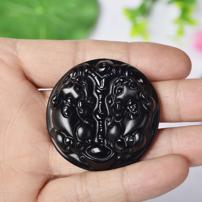 Красивая Ручная работа натуральный нефрит чёрный Обсидиан Резной пиксиу
