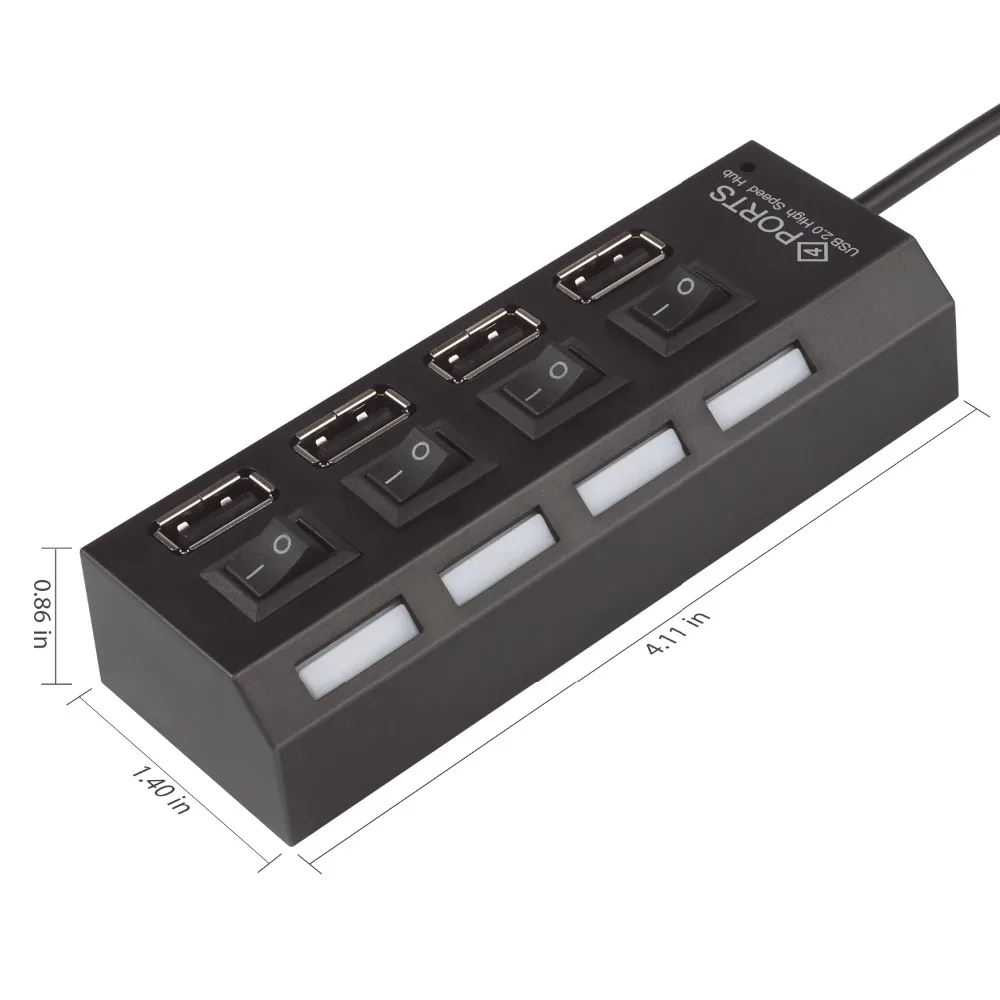 JZYuan 4 порта USB концентратор 2 0 высокоскоростной разветвитель 480 Мбит/с LED с