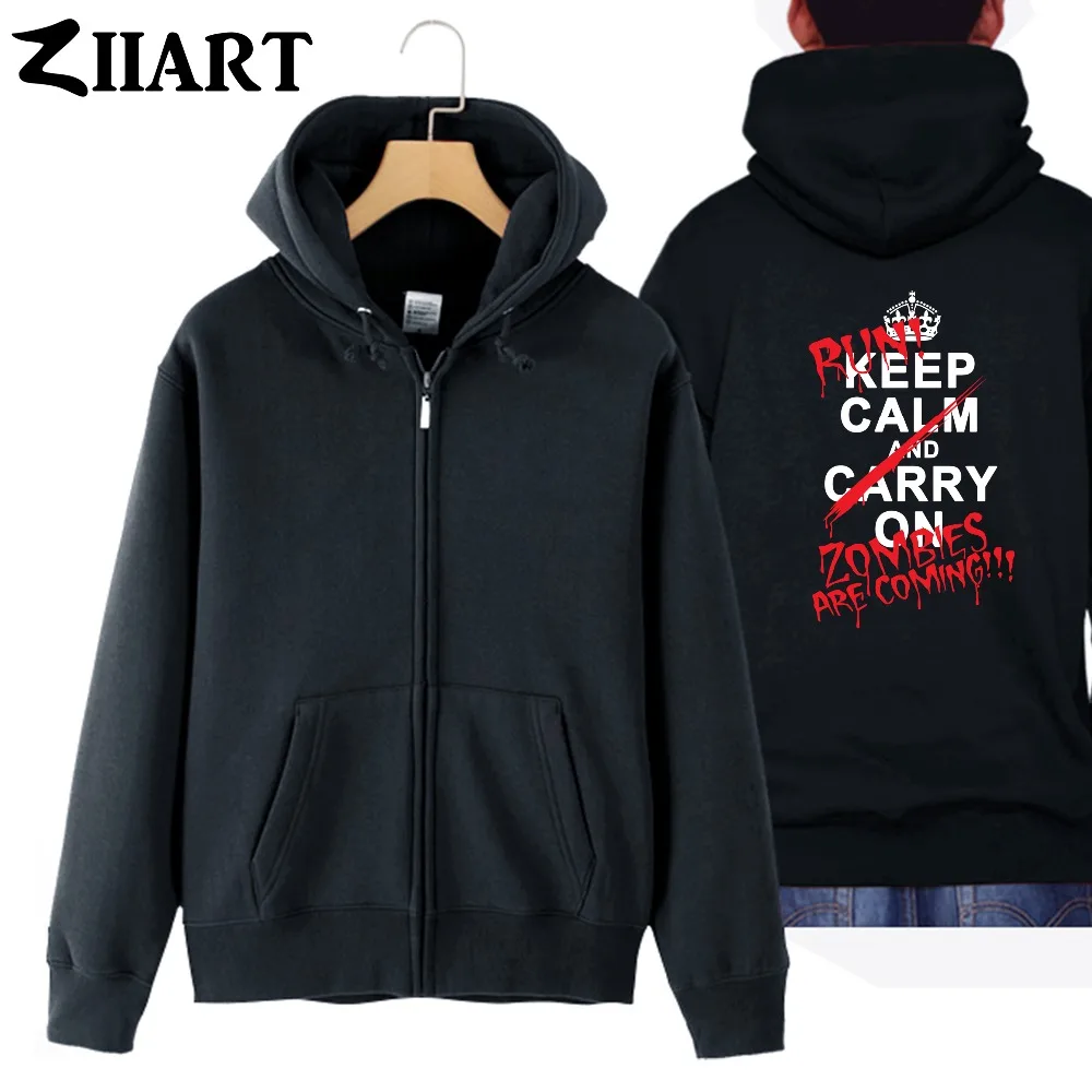 Imperial crown keep calm and carry on run zombies are coming/Одежда для пар мужские хлопковые куртки с
