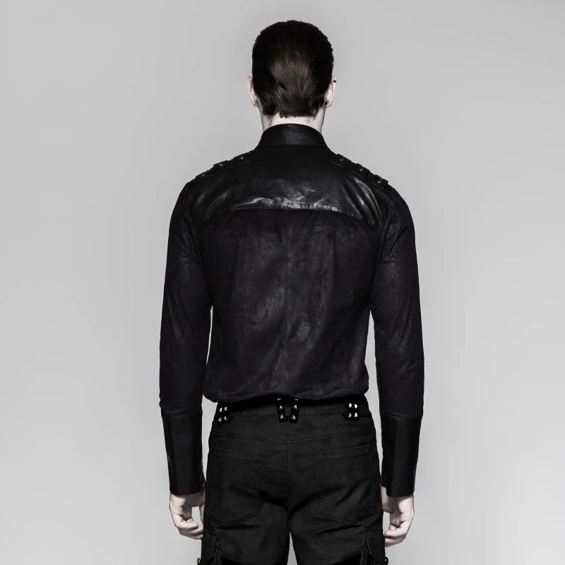 Fashion Heavy Metal Shoulder Slight Elastic Little Lapel Bold Zipper Long Sleeve Bloues Gothic bandage Men Shirt PUNK RAVE Y-740
