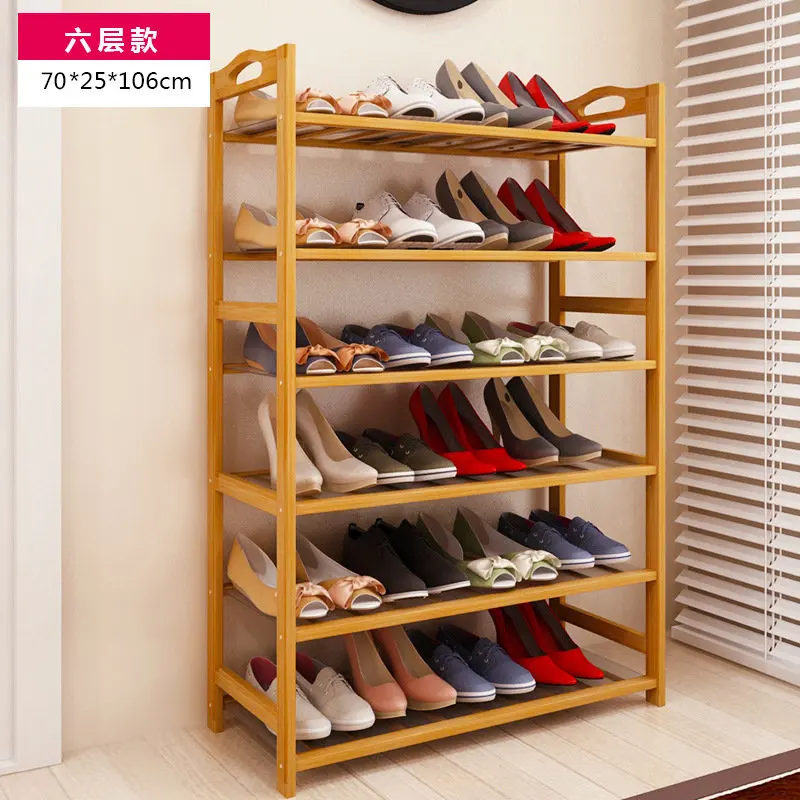 Бесплатная доставка 6 ярусов однотонные стеллажи для обуви из бамбука простые