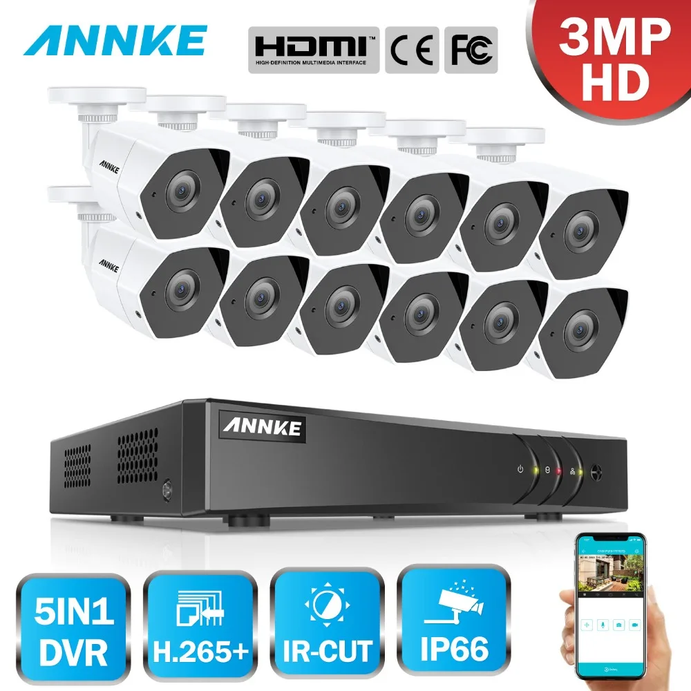 ANNKE 16CH FHD 3MP система безопасности 5в1 DVR 12X TVI камера наружный всепогодный детектор
