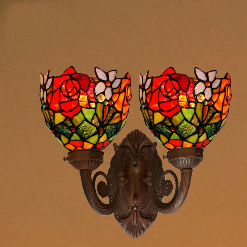 Витражное стекло, один светодиодный светильник, настенный светильник, лампа Wandlamp, цветок розы, свадебная комната, спальня, декоративный настенный светильник, домашнее освещение