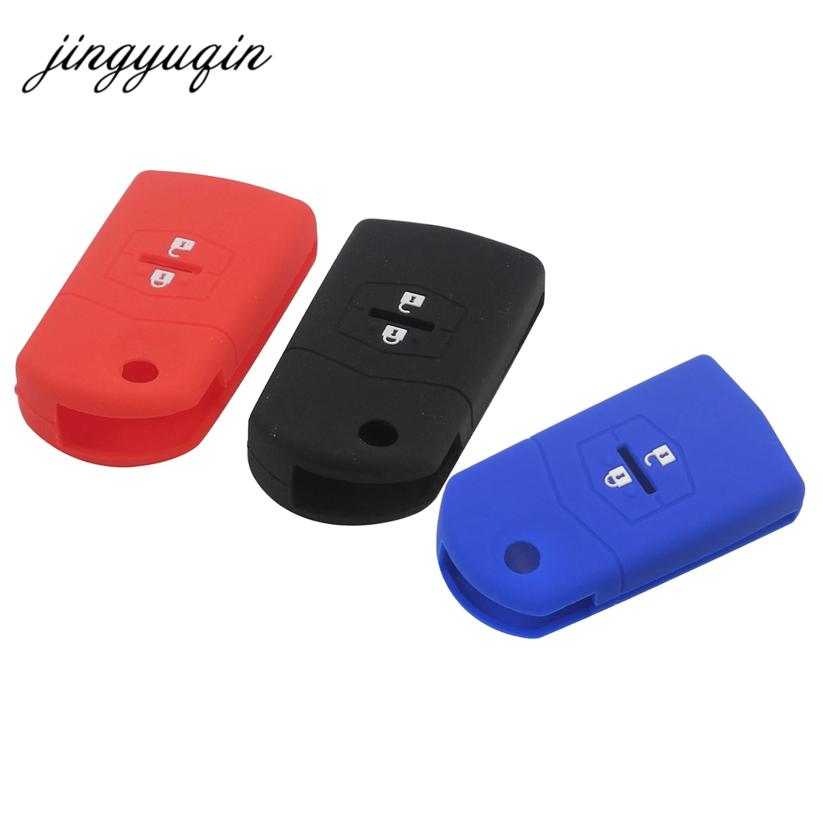 

jingyuqin Silicone Flip Car Key Cover for MAZDA 2 3 M3 M5 M6 RX-8 MX-5 Atenza CX5 CX-7 CX-9 2 Buttons Fold Remote Fob Case
