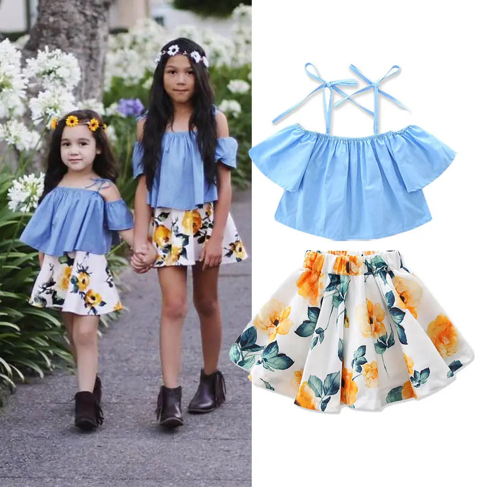 Новая модная детская одежда для девочек Джинсовая футболка с открытыми плечами и