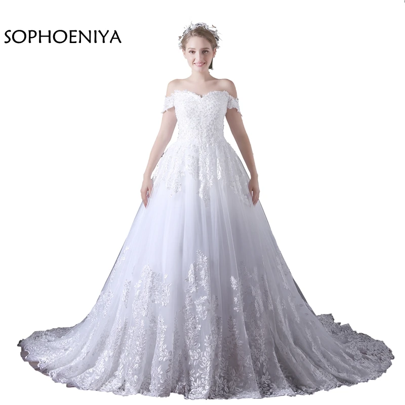 

Женское свадебное платье, белое кружевное платье с открытыми плечами и жемчужинами, большие размеры, 2021