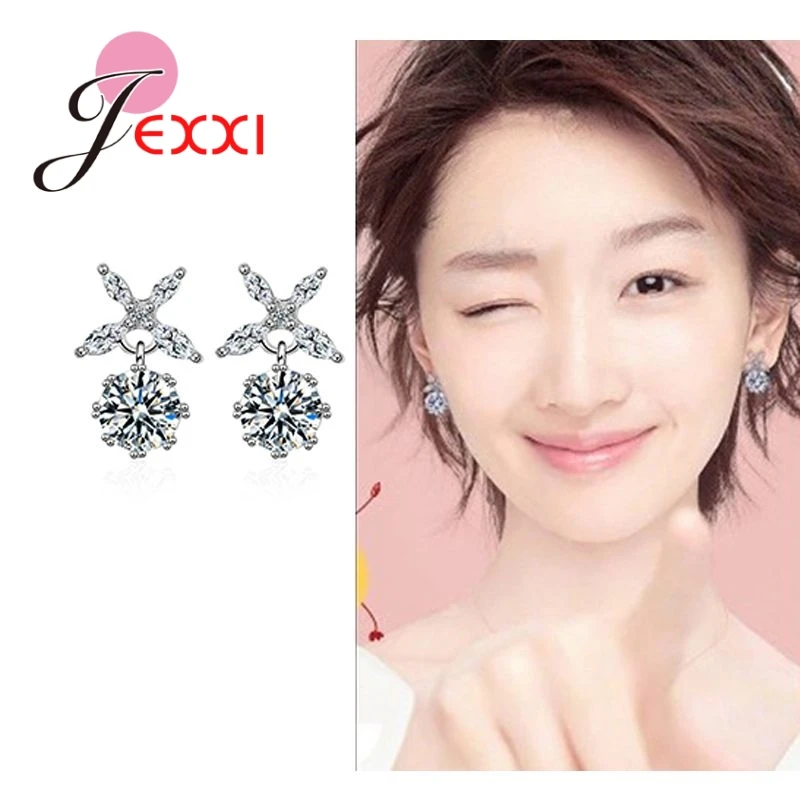 Женские серьги-гвоздики с фианитами Ювелирное Украшение для вечернего ужина