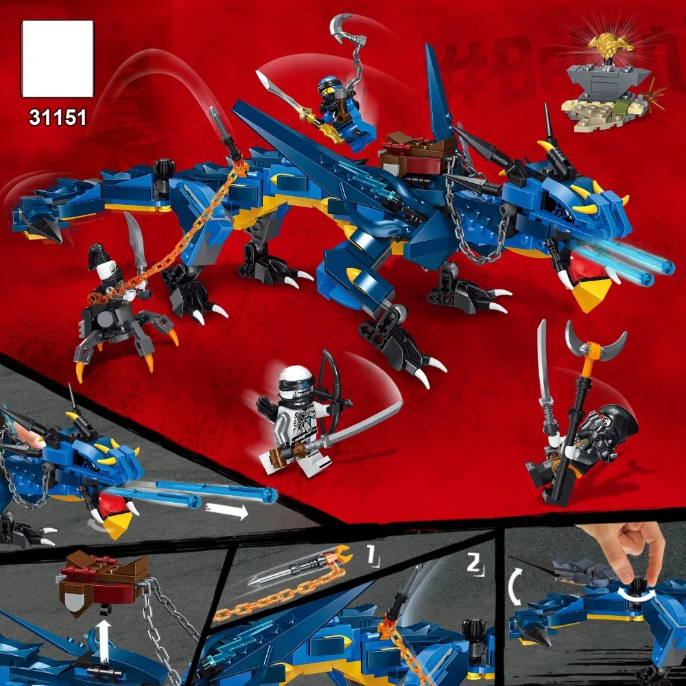 Строительные блоки серии ниндзя Lightning Blue Dragon совместимые с Legoed Doublecross Ninjagoes