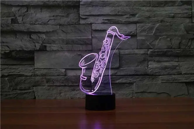Светодиодный ночник для саксофона 3D моделирование 7 цветов настольная лампа