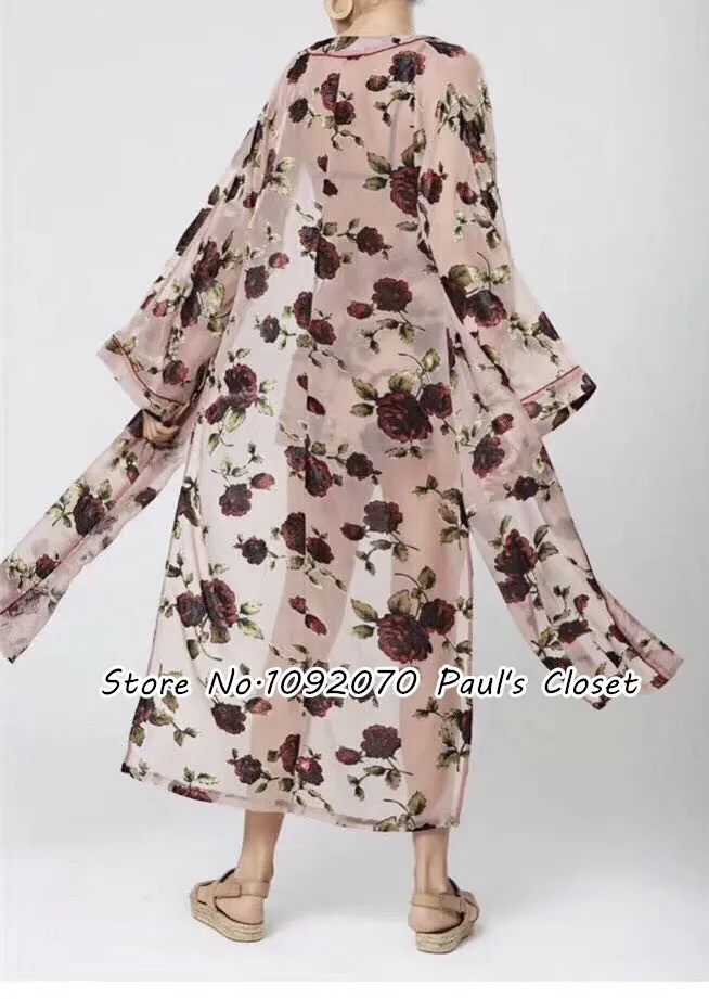 Женское вельветовое платье-кимоно с цветочным принтом пляжная одежда для