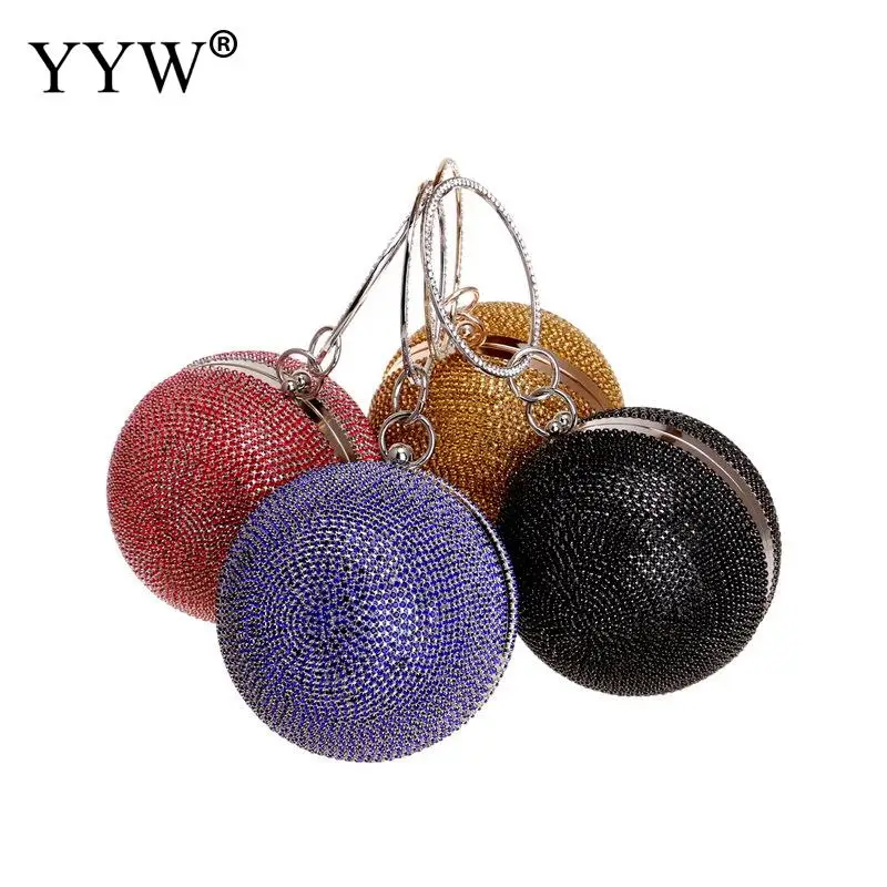 

Fashion Metal Evening Clutch Bag Party Wedding Crystal Clutches Rhinestone Purse Circle Ring Crossbody Bags Women Purse Party