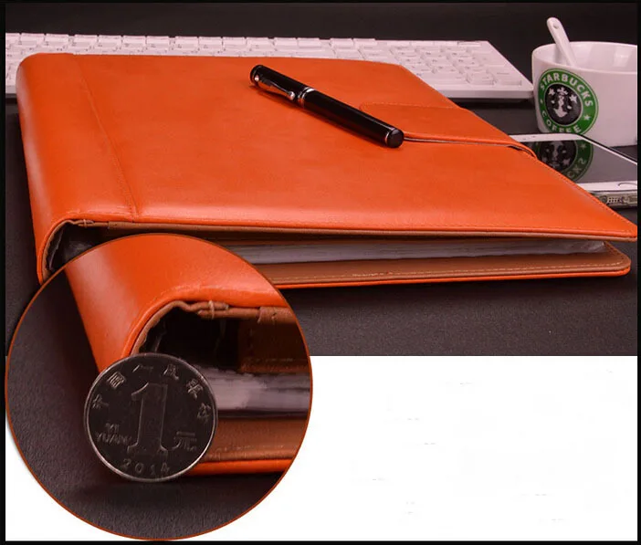 Профессиональный a4 pu кожаный Папка Файл Портфель руководителя документов Органайзер кольцо Биндер с калькулятором- оранжевый/коричневый/черный
