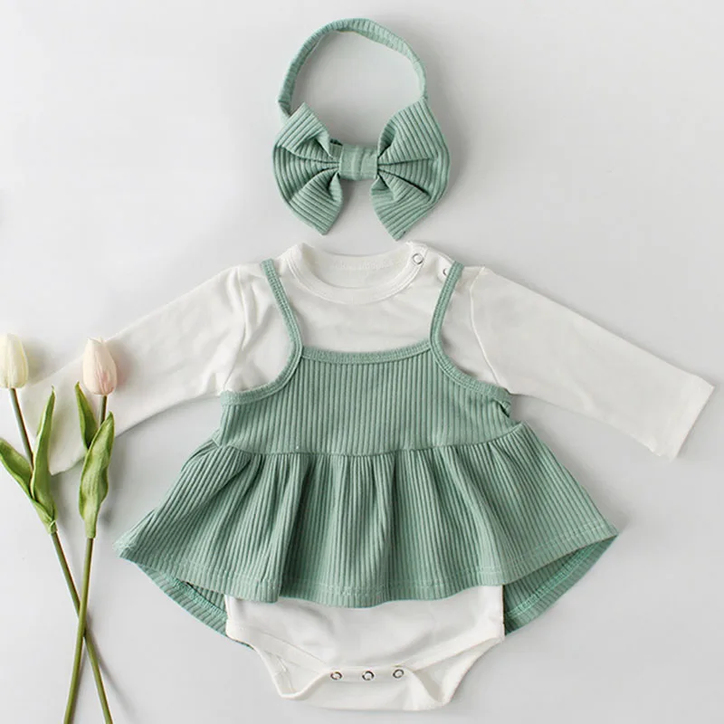 86003 Green Комбинезоны для маленьких девочек, коллекция года, Осенние хлопковые комплекты одежды костюм из 2 предметов розовый и белый комбинезон с длинными рукавами для новорожденных+ шапочка, комбинезон для малышей - Цвет: 86003 Green