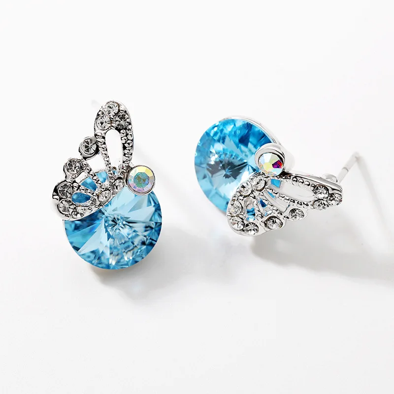 Женские серьги-гвоздики с кристаллами Сваровски серебристого цвета | Украшения и