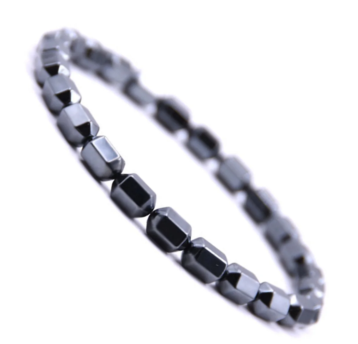 Fashion Natural hexagonal Hematite Beaded Bracelet for Wmen Men Power Stone Balance Healing Stretch Bangle & Bracelets