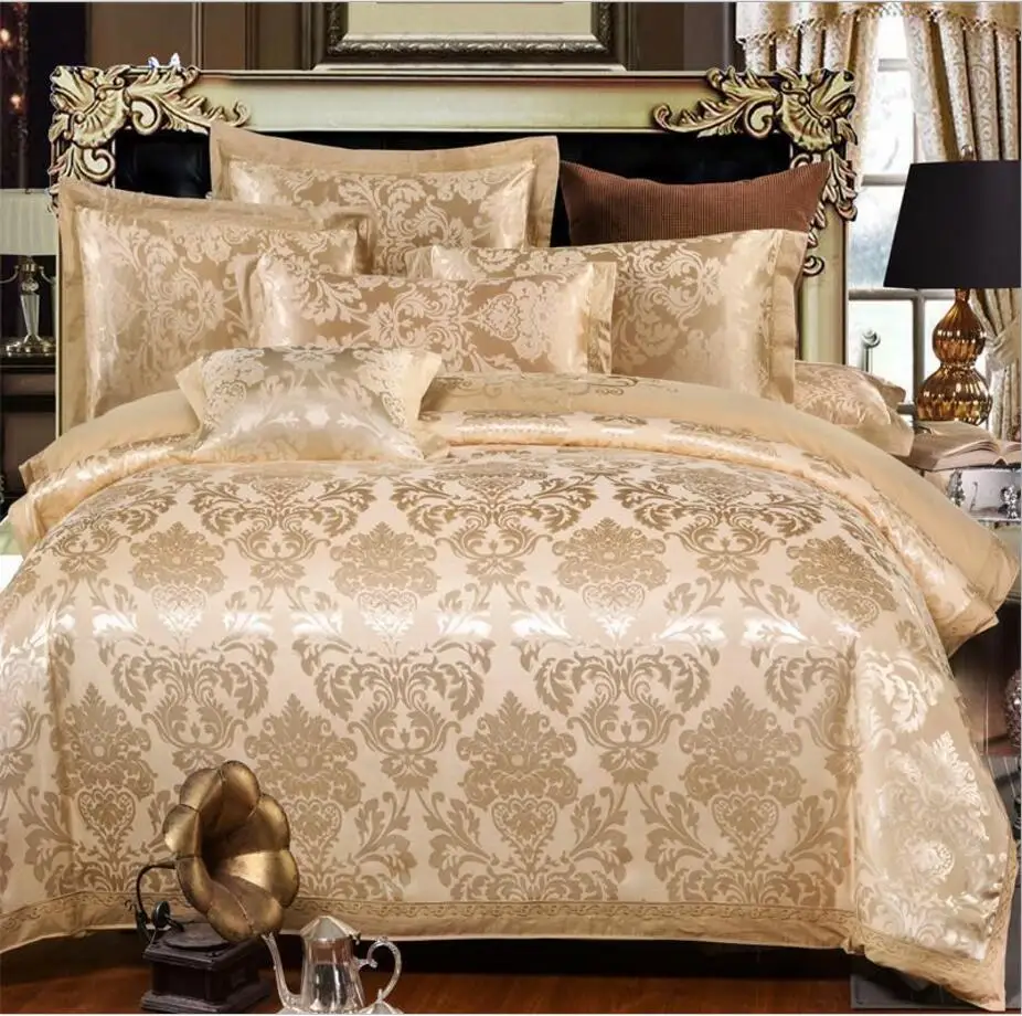 Синий/золотой/Белый Жаккардовый Комплект постельного белья хлопковый домашний