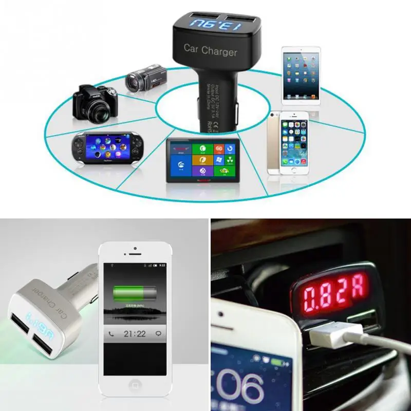 4 в 1 двойной USB интерфейс автомобильный комплект зарядное устройство термометр