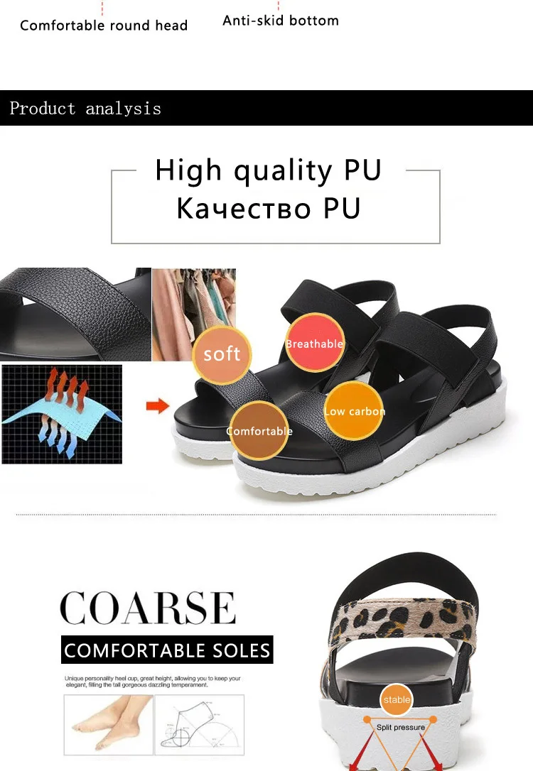 Женская летняя обувь Босоножки на платформе Leopard Гладиатор Стиль Женская мода плоской подошве Sandalias открытый носок женская пляжная обувь