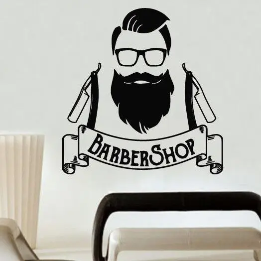 

Barber Shop Logo Wall Decals Man Hipster Wall Sticker Beauty Salon Decoration Hair Salon Wall Mural Hairdress Style Decal AY963