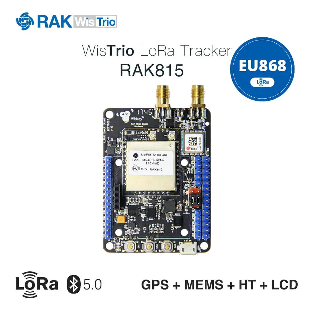 EU868 RAK815 Гибридный трекер местоположения, LoRa+ Bluetooth 5,0/Маяк+ gps+ датчики+ lcd, LoRaWAN 1.0.2, RAK813 брекборд, регион AS923 и т. Д - Цвет: EU868