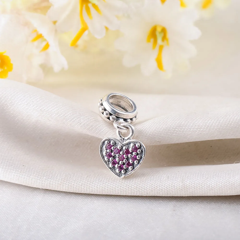 Devolove 925 пробы Серебряное сердце с красный бисер CZ подходят оригинальный Pandora