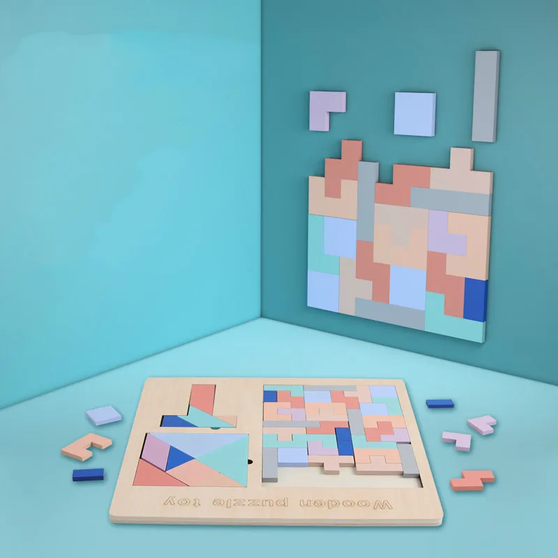

1set Tetris 3D Puzzle Building Children Intelligence Puzzles for Kids Learning Toys for Children Wooden Toy